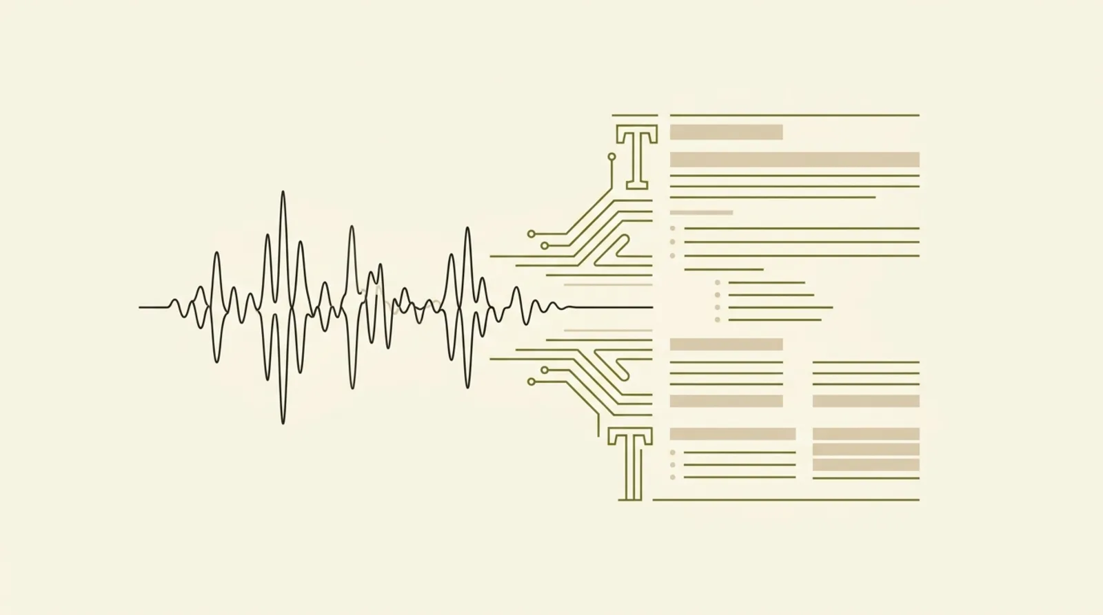 A voice waveform resolving into a structured requirements brief